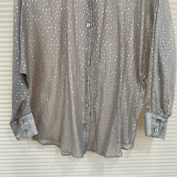Zara Long Sleeve Button Down Shirt Polka Dot Silver Gray S - Picture 5 of 8
